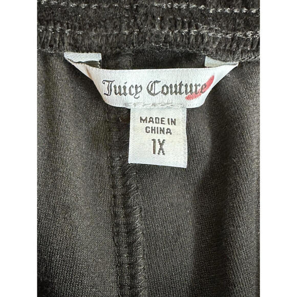 Juicy Couture Wide Leg Black Velour Pull On Womens Plus 1X Track Pants Logo Y2K - Picture 5 of 6
